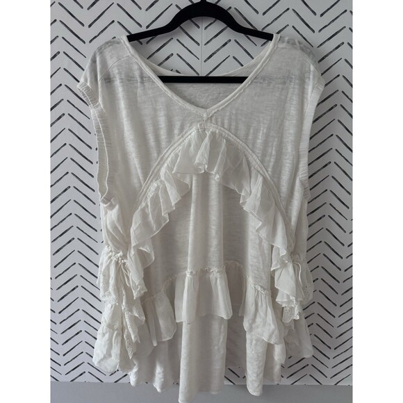 Free People Claire Tee Tunic Top Eyelet Embroidered Ruffle Tiered Boho Sz XS - Picture 5 of 10